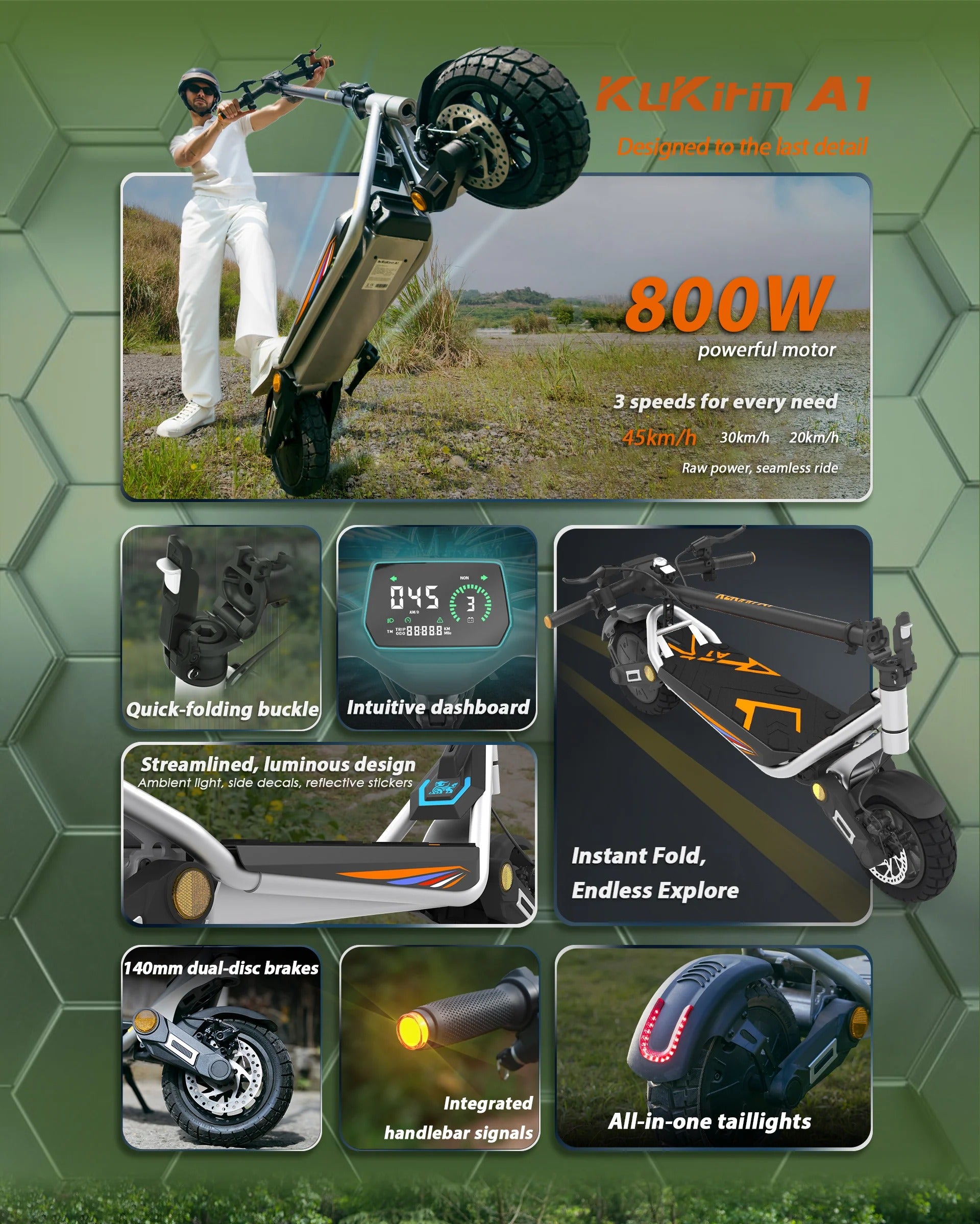 KuKirin A1 Electric Low Price Scooter Equipped With 10 Inch Tubeless Tires