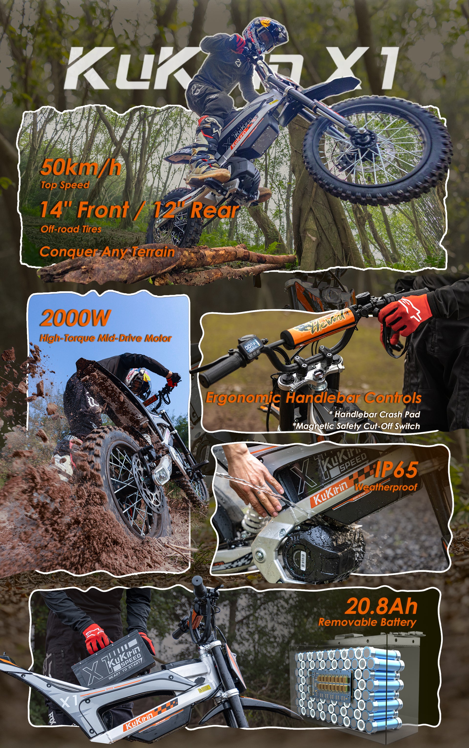 KuKirin X1 Electric Dirt Bike With 1000W Mid Drive Motor And 50 Kph Max Speed