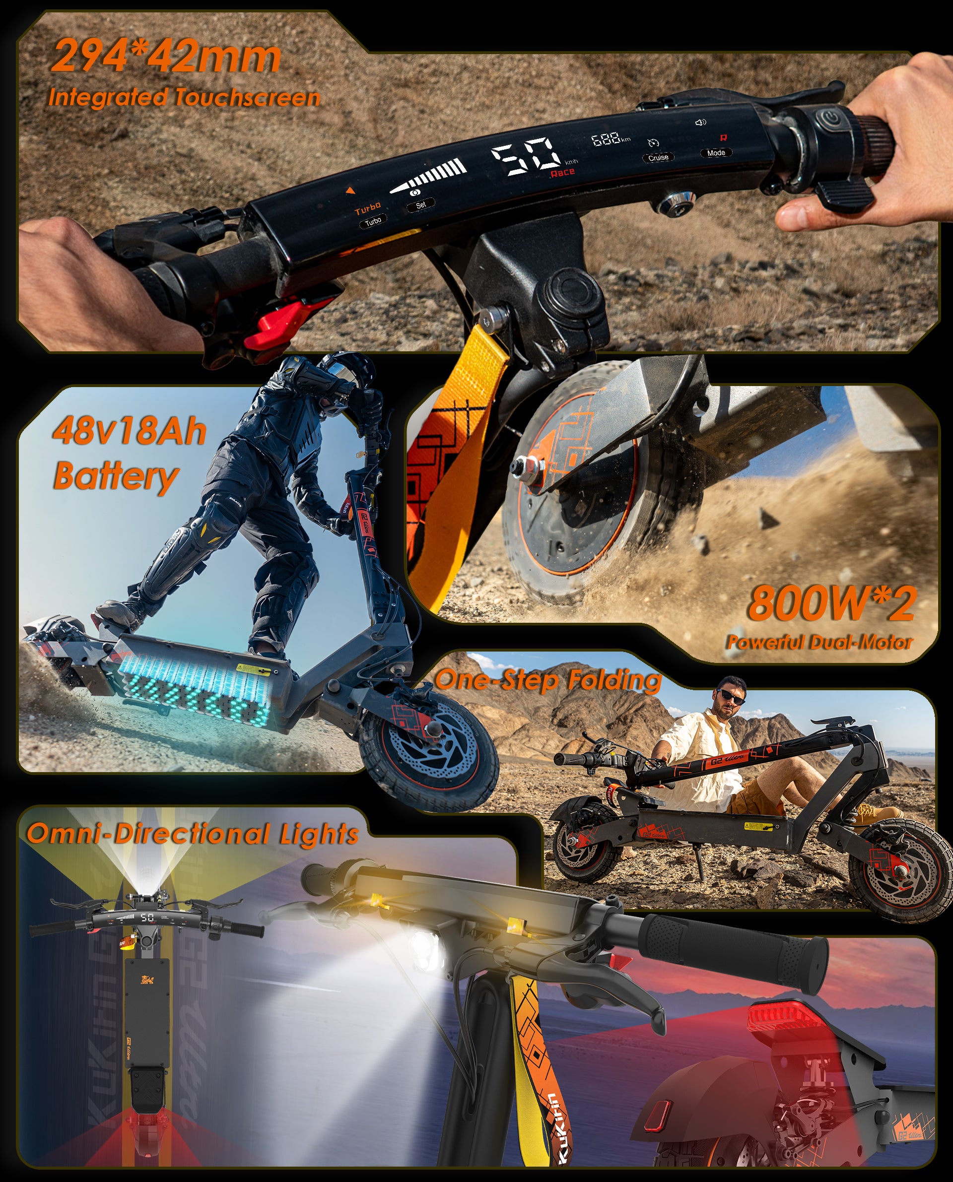 KuKirin G2 Ultra electric scooter with dual 800W motors and 10-inch off-road tires.