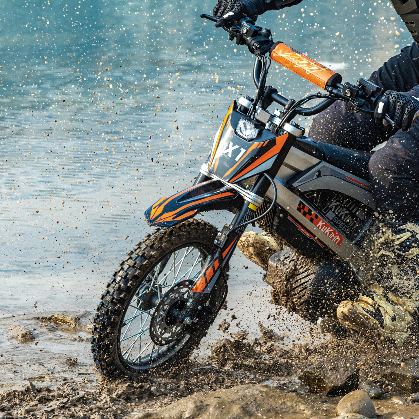 KuKirin X1 electric dirt bike reaching 50km/h max speed on off-road terrain