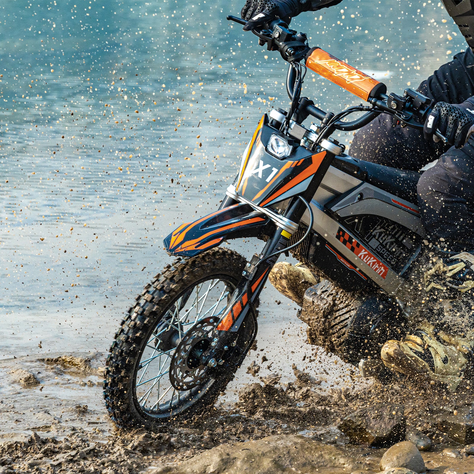 KuKirin X1 electric dirt bike reaching 50km/h max speed on off-road terrain