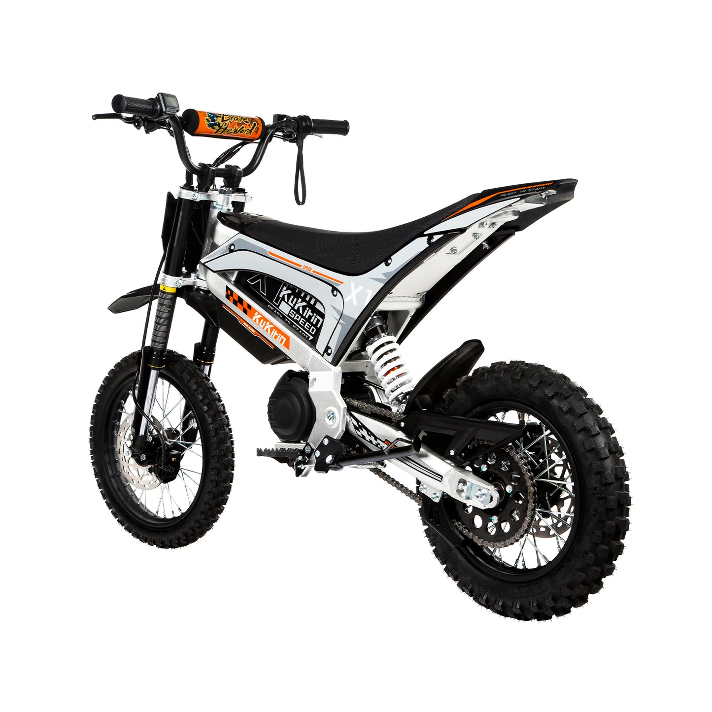 Front and rear hydraulic shock absorbers on KuKirin X1 electric dirt bike