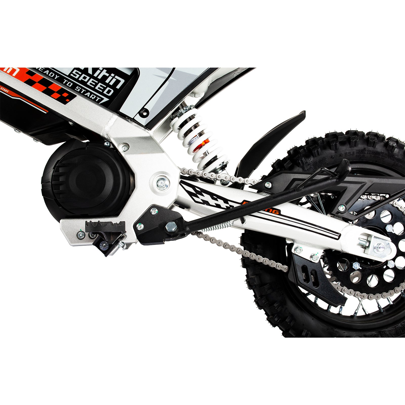 Front and rear hydraulic shock absorbers on KuKirin X1 electric dirt bike