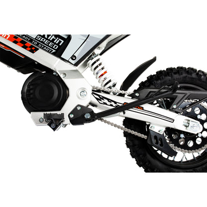 Front and rear hydraulic shock absorbers on KuKirin X1 electric dirt bike