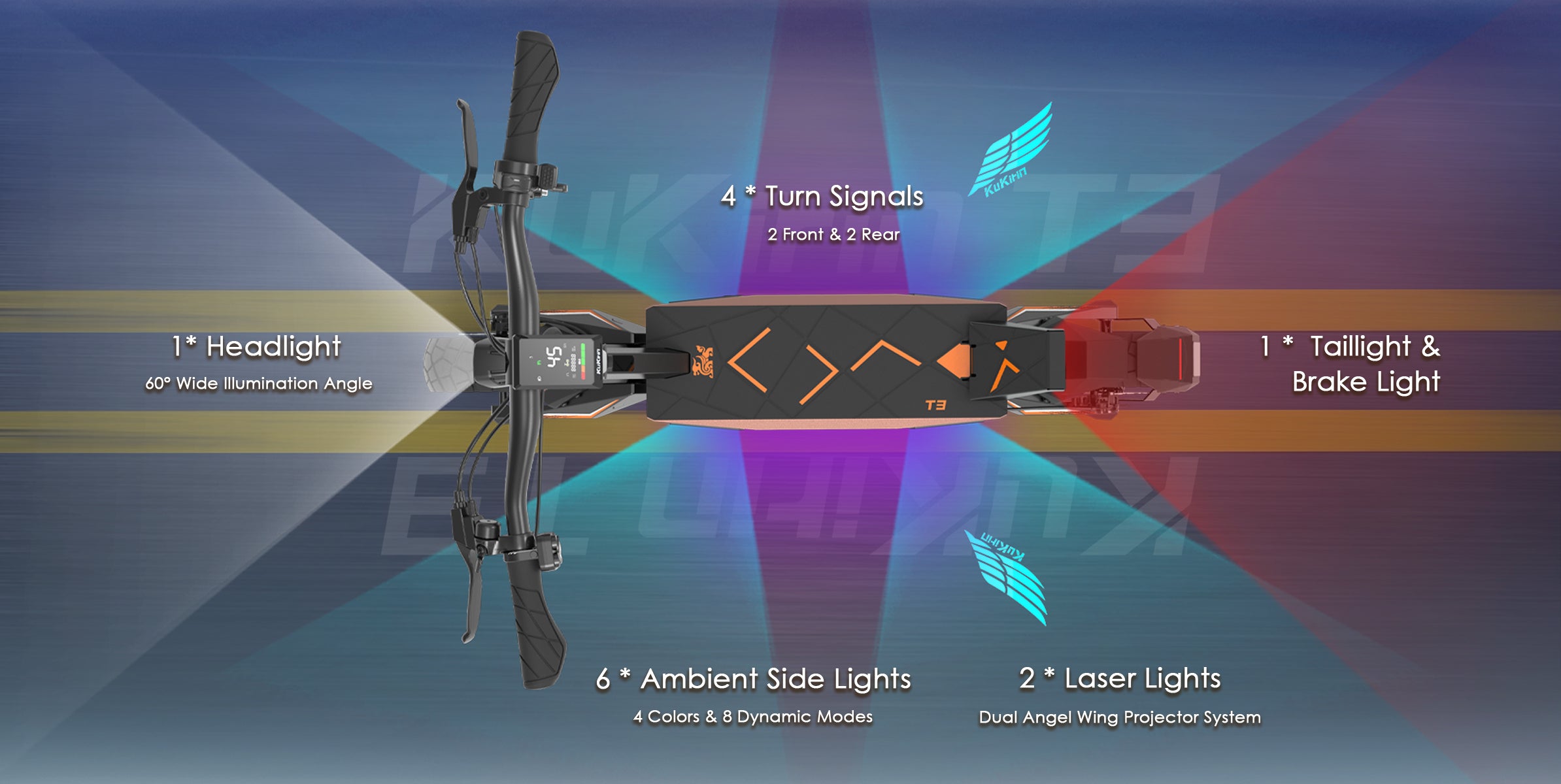 Cyberpunk RGB Lighting System On KuKirin T3 Affordable Electric Scooter