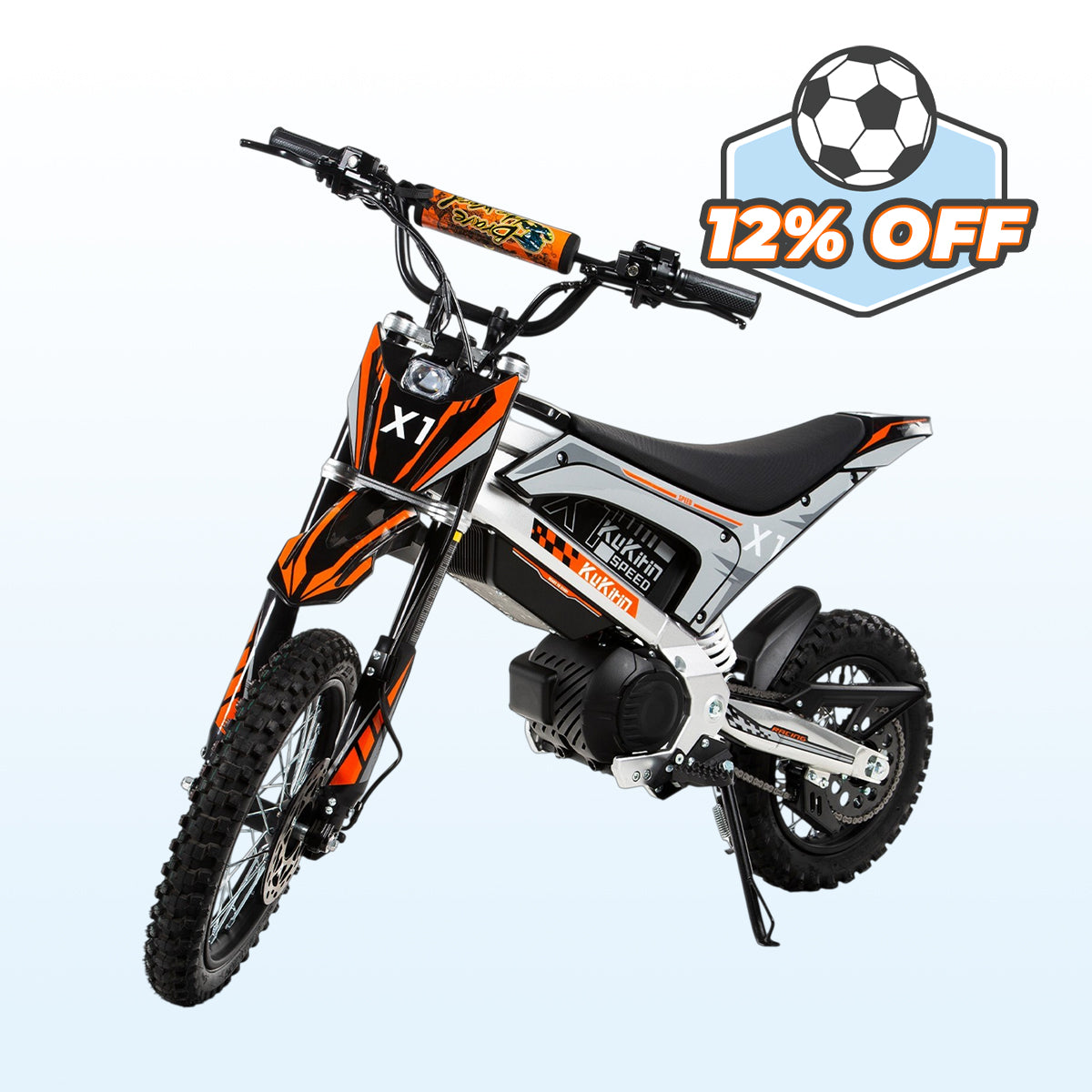 KuKirin X1 electric dirt bike reaching 50km/h max speed on off-road terrain